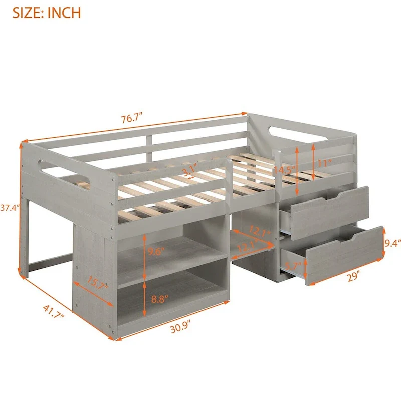 Merax Twin Loft Bed with Two Shelves and Two drawers