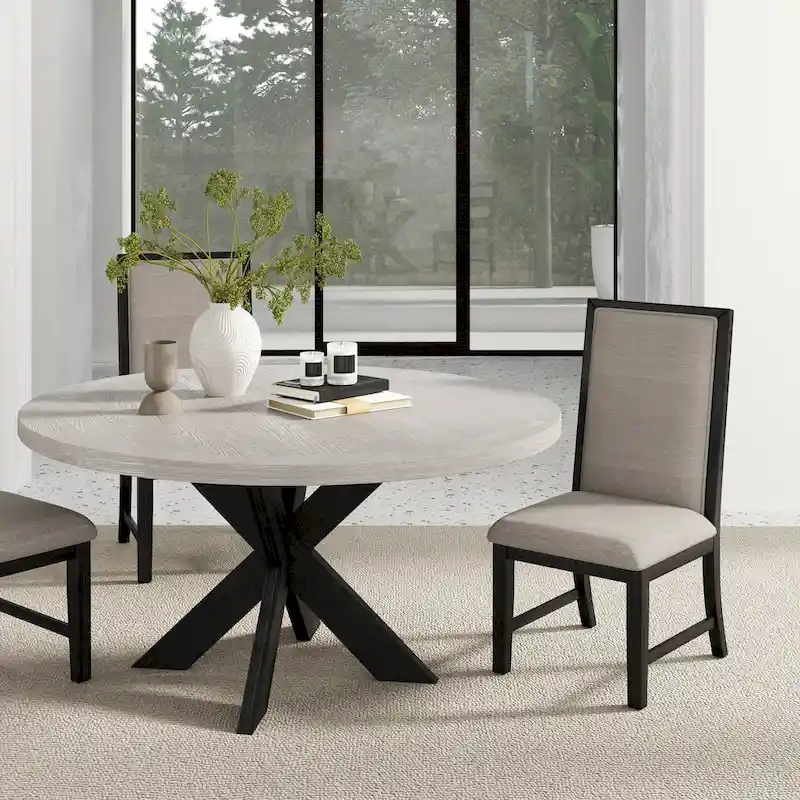 Gray Round Dining Table with Criss-Cross Base, Seats 4