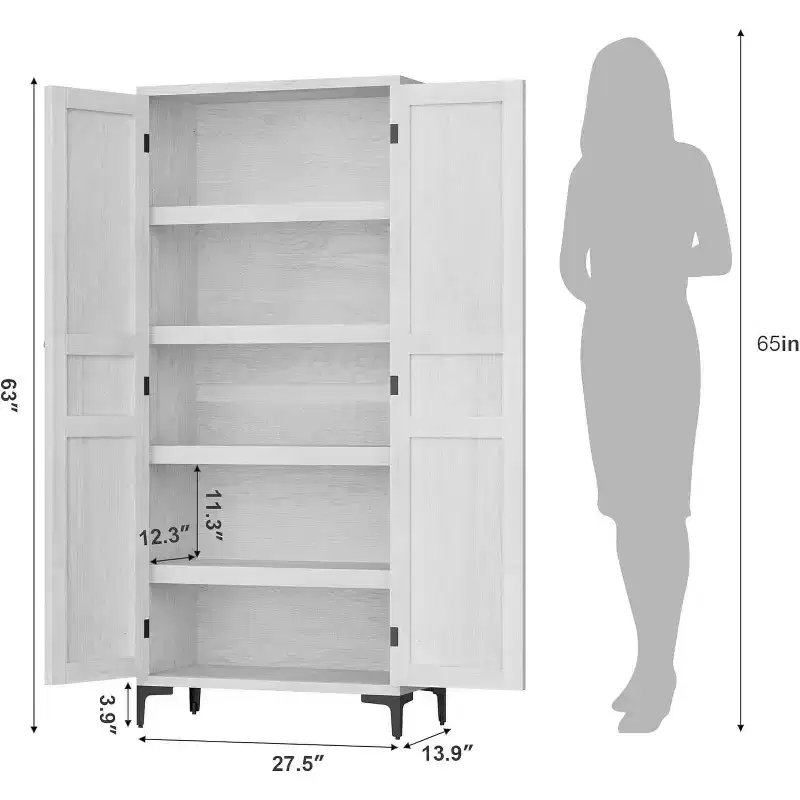 71 Farmhouse Tall Storage Cabinet, Adjustable Shelves & 2 Doors - Bathroom Pantry Organizer for Kitchen, Dining Room and office