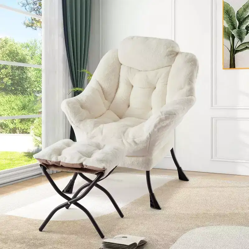 Lazy Reading Chair with Ottoman, Modern Lounge Accent Chair, Leisure Sofa Armchair with Footrest, Side Pocket for Living Room, Bedroom, Dorm & Office