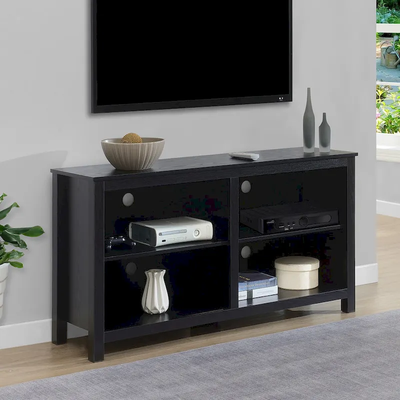 Highboy TV Stand with Shelves – Black / White / Barnwood, Fits TVs up to 65 in.