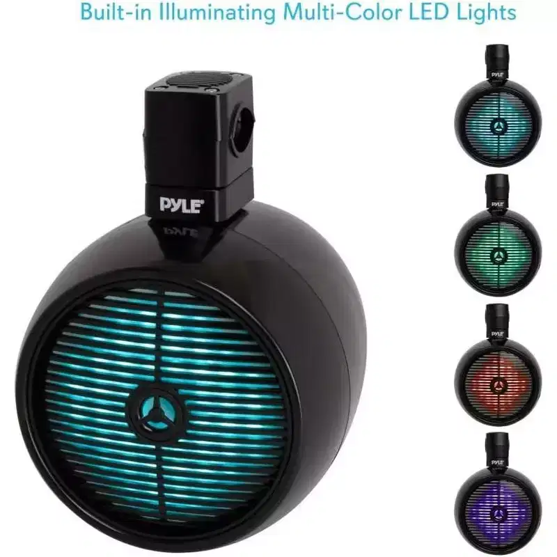 Pyle 8.0'' Waterproof Marine Wakeboard Tower Speakers with LED Lights (PLMRWB858LE) - Black