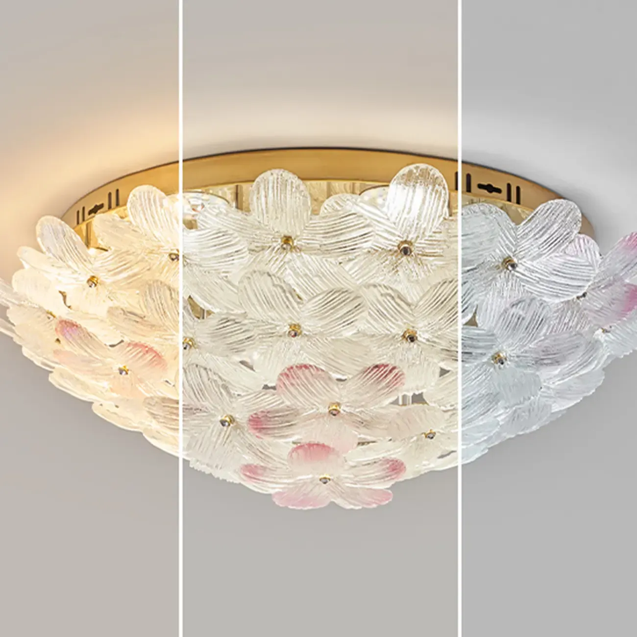 Glass Flower Shape Aureate Stainless Fixture Flush Mount Ceiling Light