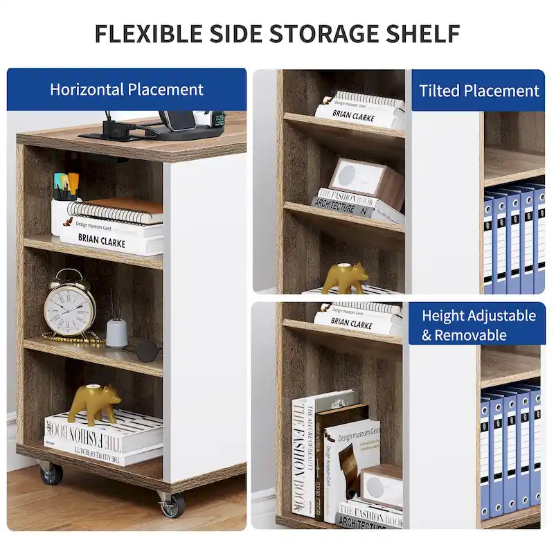 Brown Mobile Wood Lateral File Cabinet with Charging Station & Lock