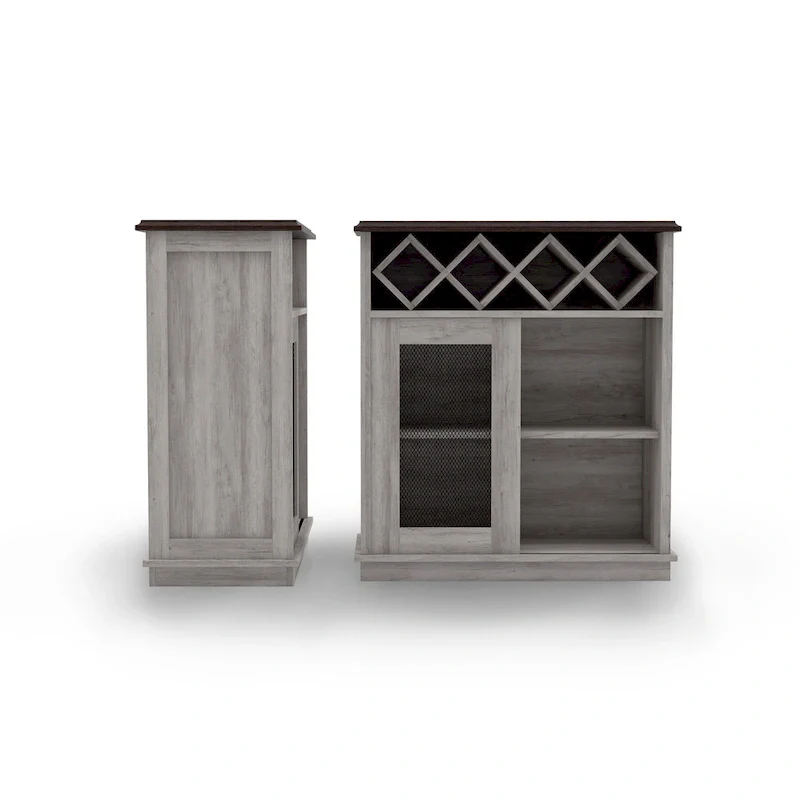 DH BASIC Farmhouse Four Shelf and Four Bottle Lattice-like Wine Buffet by
