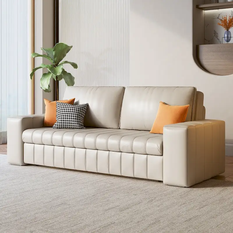 Light Grey / Orange / Black Fabric Loveseat Sleeper Sofa with Storage, 2-Seat, 47
