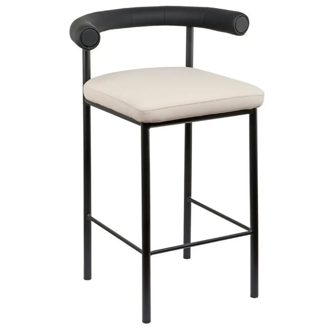Modern Velour Upholstered Low Back Metal Frame Bar Stools