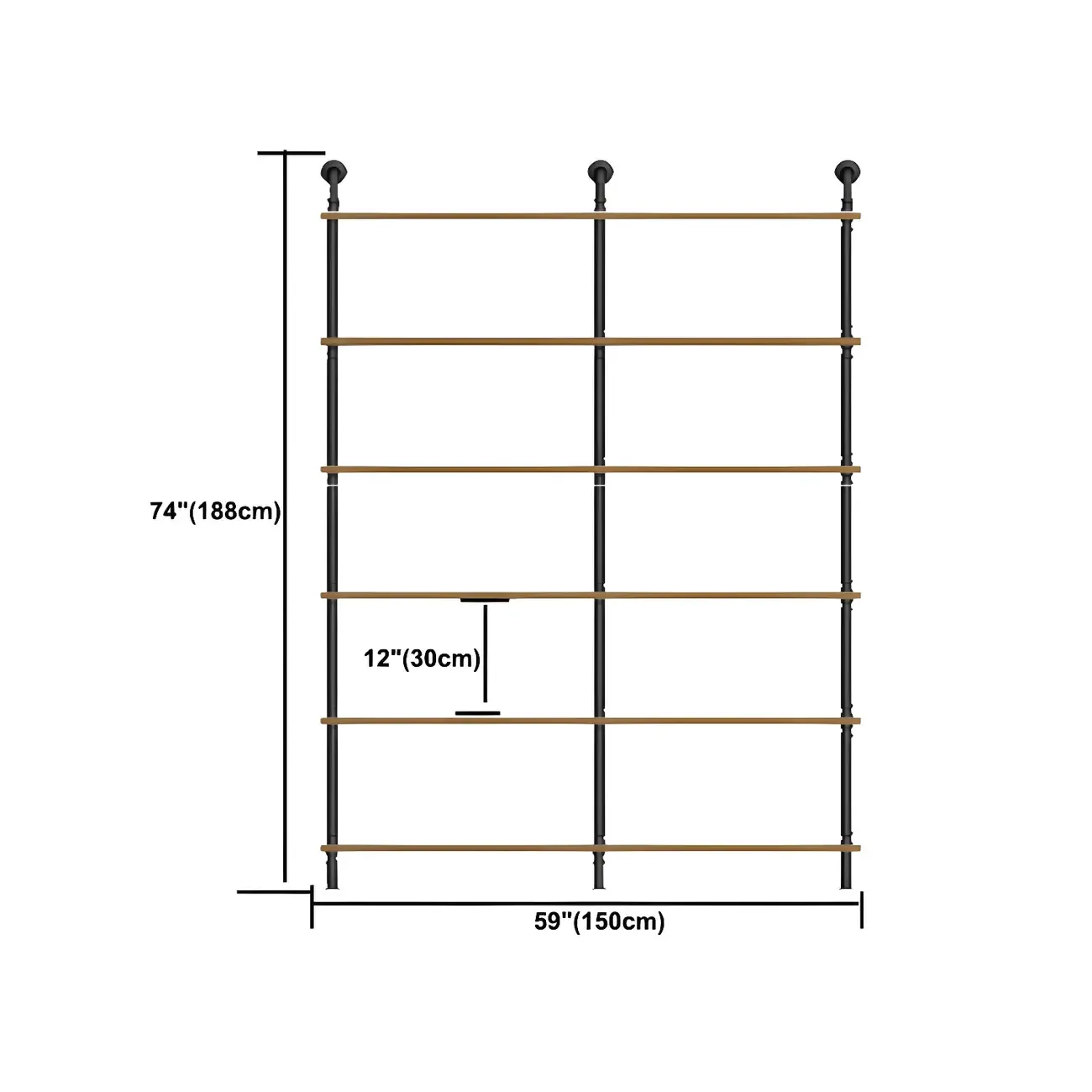 Industrial Black Wood Wall-Mounted Bookcase