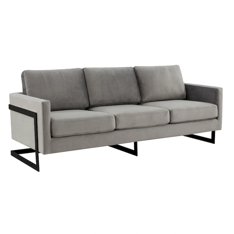 Leisuremod Lincoln 3-Seater Upholstered Velvet Sofa with Black Stainless-Steel Base