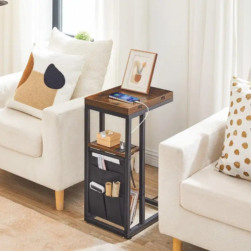 C Shaped Side Table with Charging Station - 20.5D x 15.4W x 24H