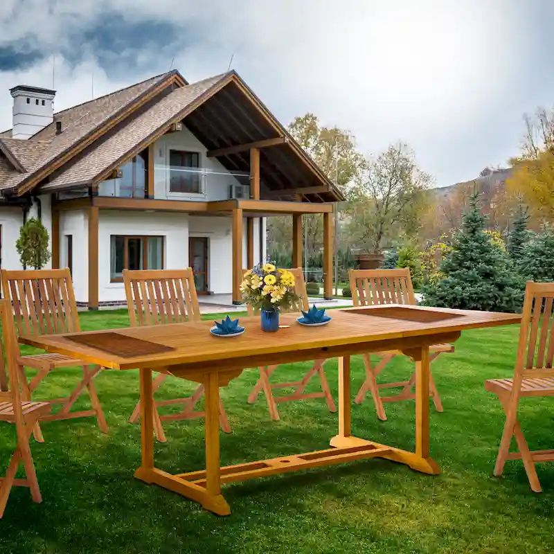 Chic Teak Kasandra Rectangular Teak Wood Outdoor Extension Dining Table, 71 to 94 inch (Table Only)
