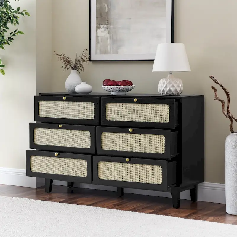 wooden antique six-drawer dresser