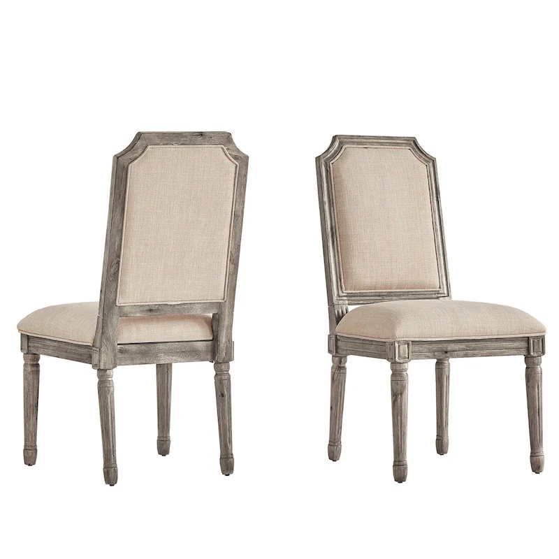 Arched-Back Linen and Solid Wood Dining Chairs (Set of 2)