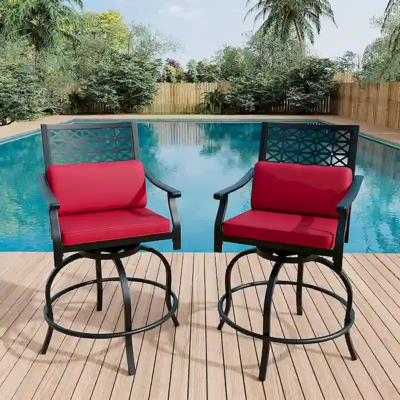 Outdoor Patio Swivel Chairs with Seat Cushion Set of 2
