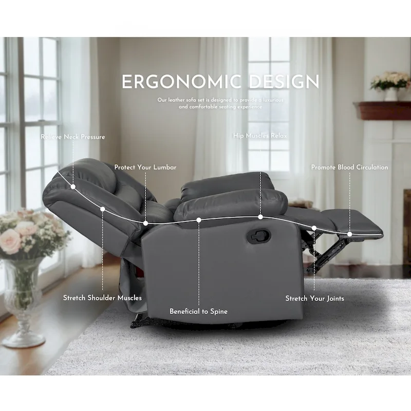 Manual Reclining 3-Piece Living Room Sofa Set - Sofa with Dropdown Table, Loveseat with Console, and Recliner