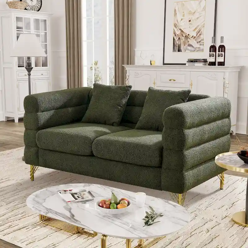 Ouyessir Teddy Fabric Modern Sectional Sofa Sets L-Shape/2/3/4 Seater Sofa Couch with Pillows