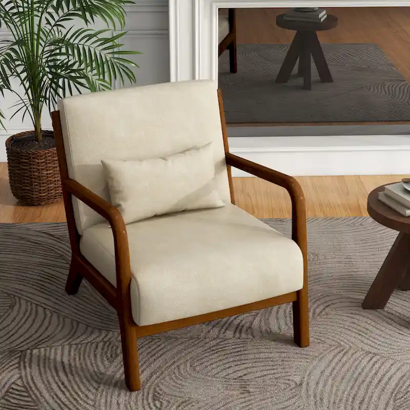 Mid-Century Modern Upholstered Accent Chair with Wood Frame