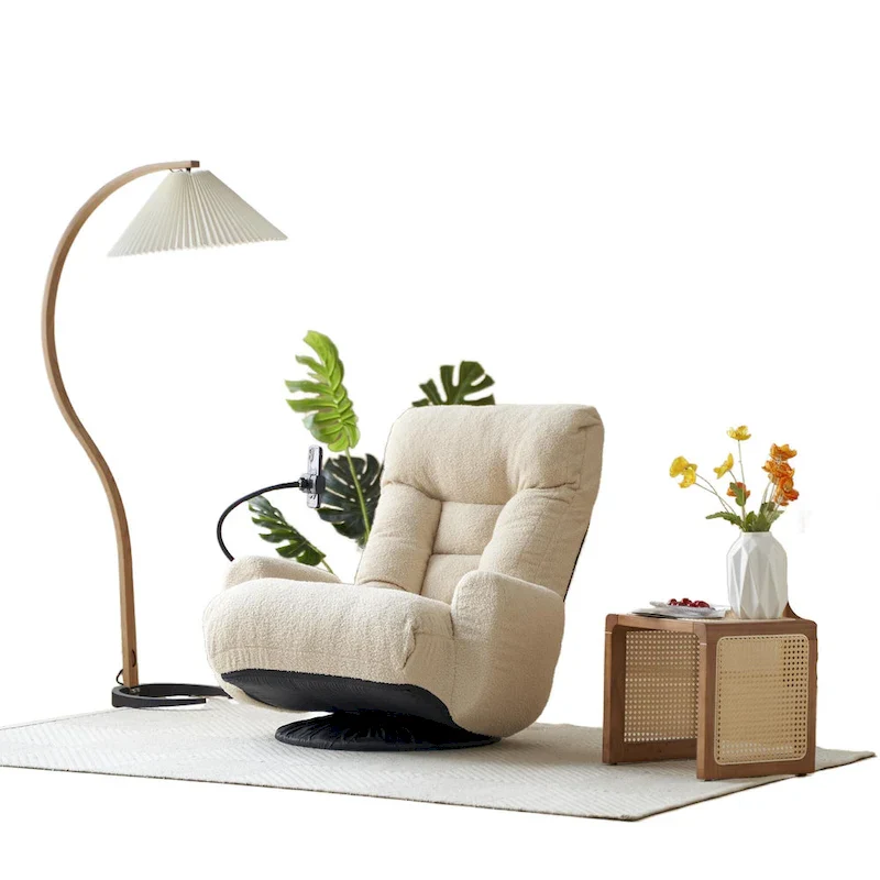 Upholstered 360 Swivel Manual Leisure Recliner with Mobile Phone Holder, Adjustable Headrest and Backrest