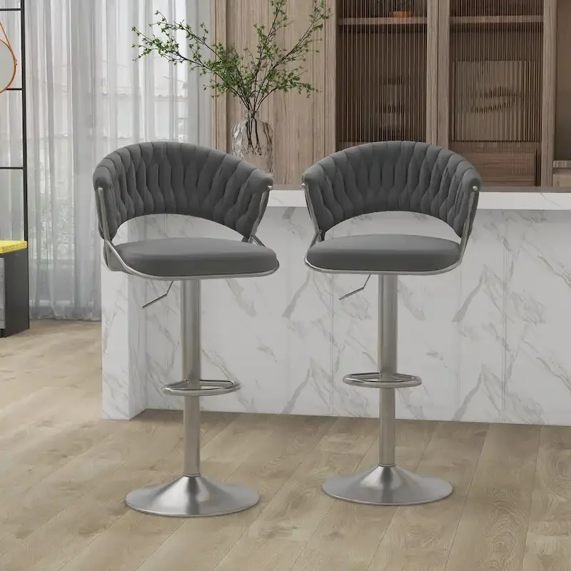Set of 2 Bar Stool Adjustable Height with Swivel Seat