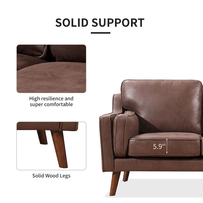 Mid-Century Leather Sofa Loveseat with 5.9 Upholstered Cushion