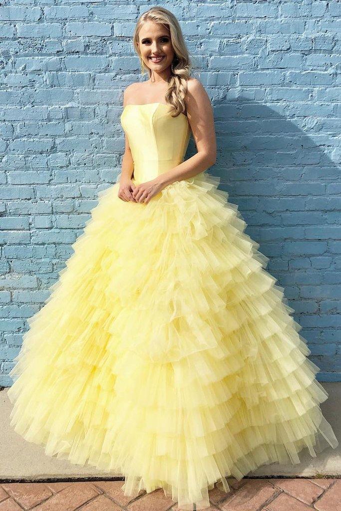 Quinceanera Dress Strapless Yellow Prom Dresses Ball Gown