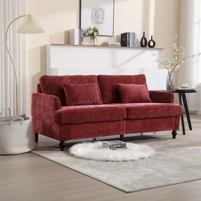 Red 68.9-Inch Chenille 2-Seater Sofa with Detachable Cushions