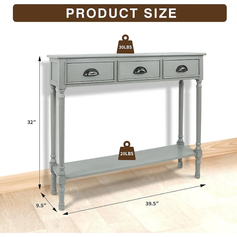 Wood 3-drawer Console Hallway Table