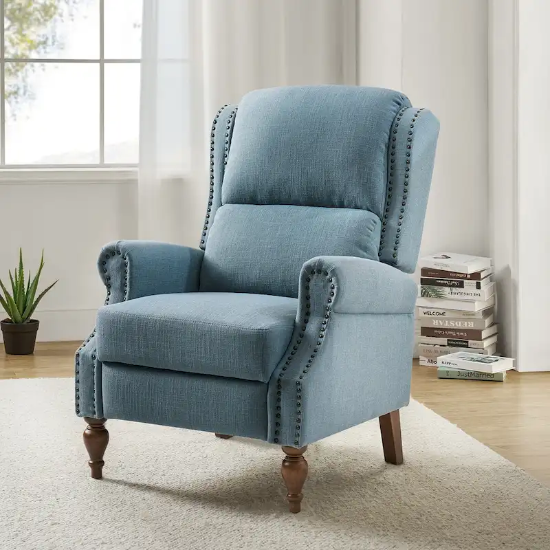 Charcoal / Oatmeal / Blue / Grey / Ivory — Wingback Manual Recliner, Faux Linen, 1-Seat