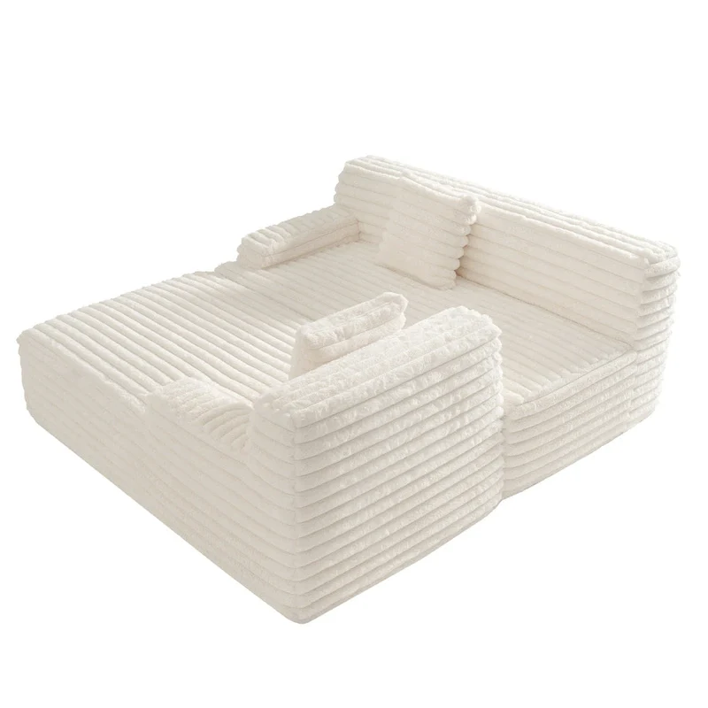 110 Faux Fur Cloud 3-Seater sat L-Shaped Sectional Sofa with Two Included Throw Pillows