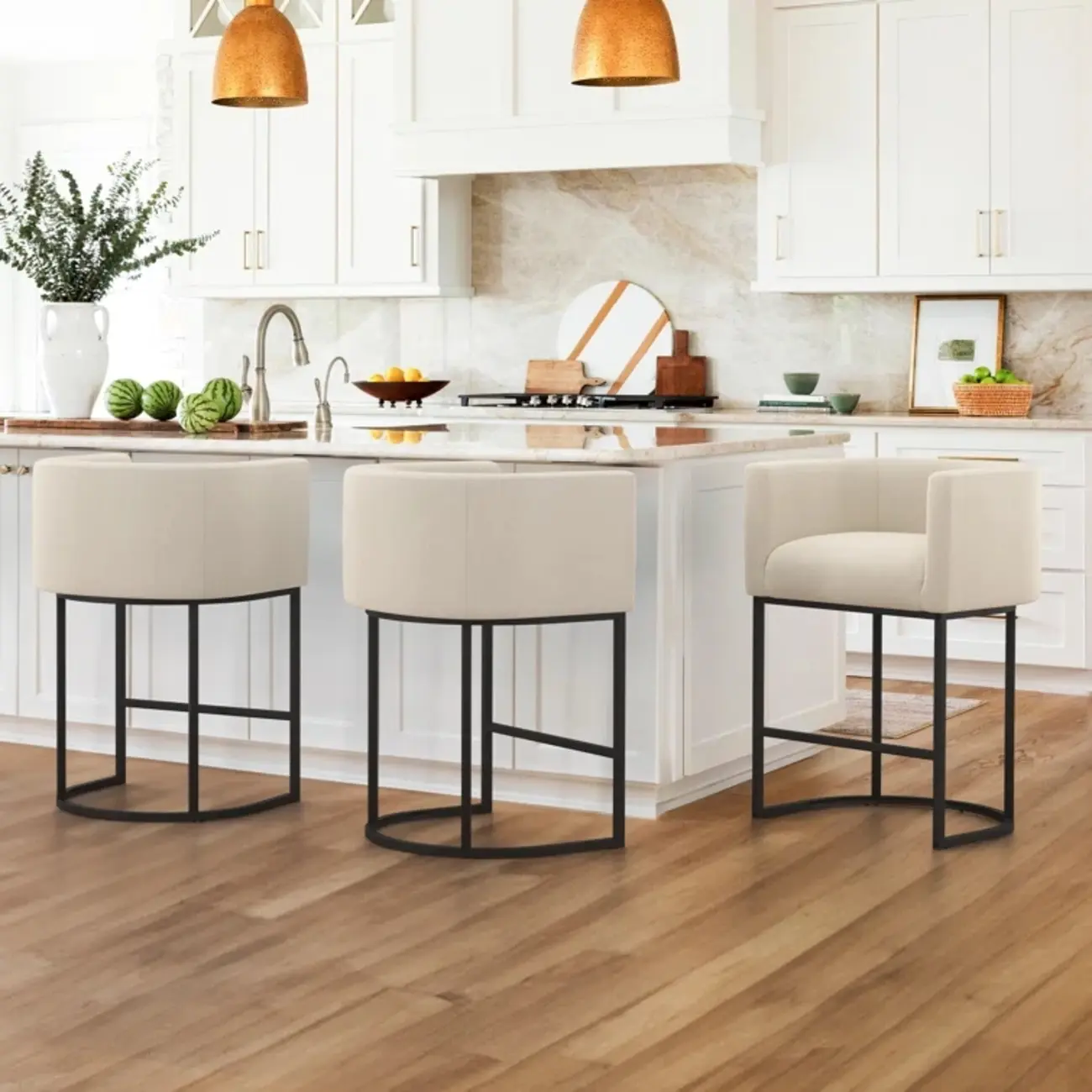 Modern Upholstered Barrel Back Counter Stools