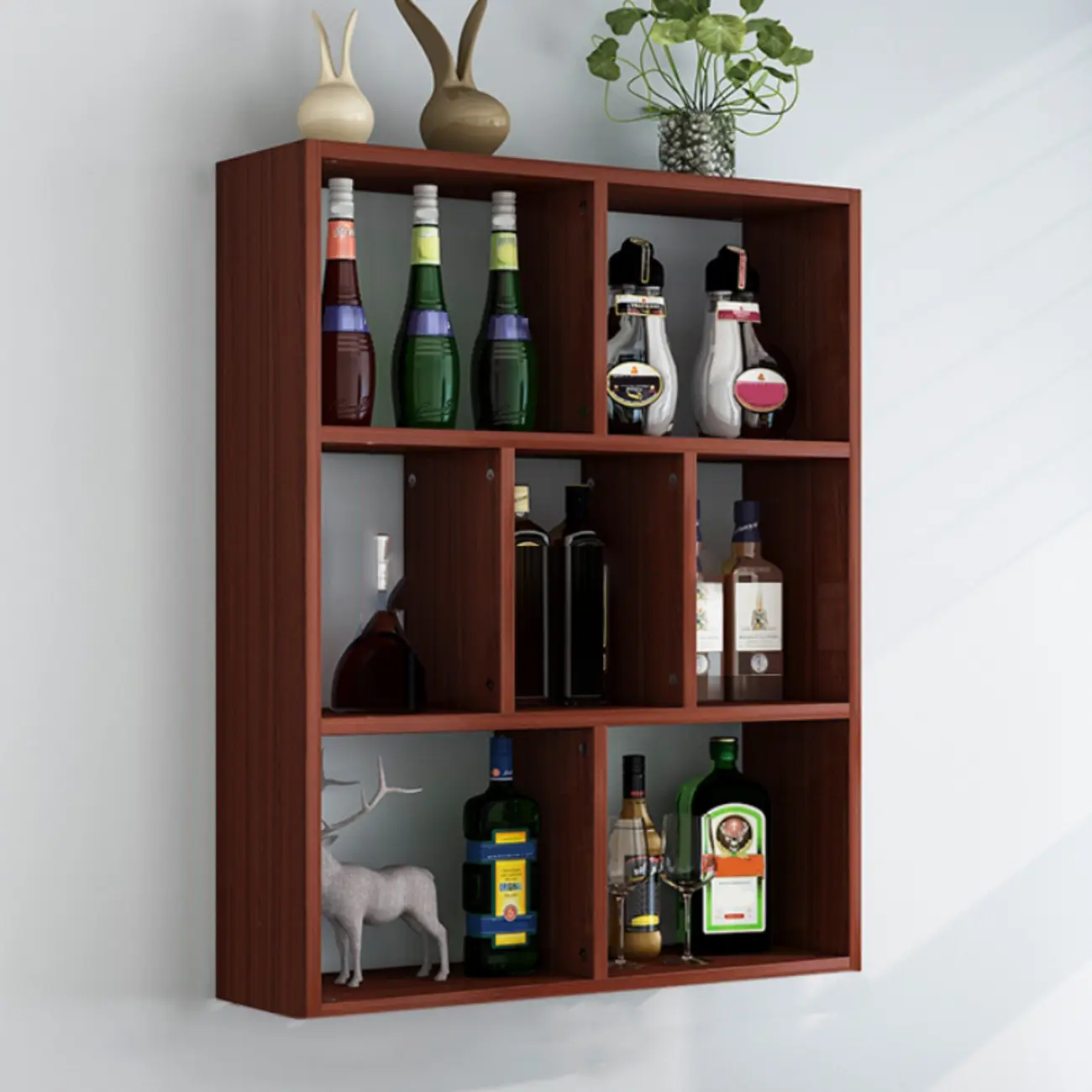 Simple Open Storage Wooden Floating Mount Display Cabinet