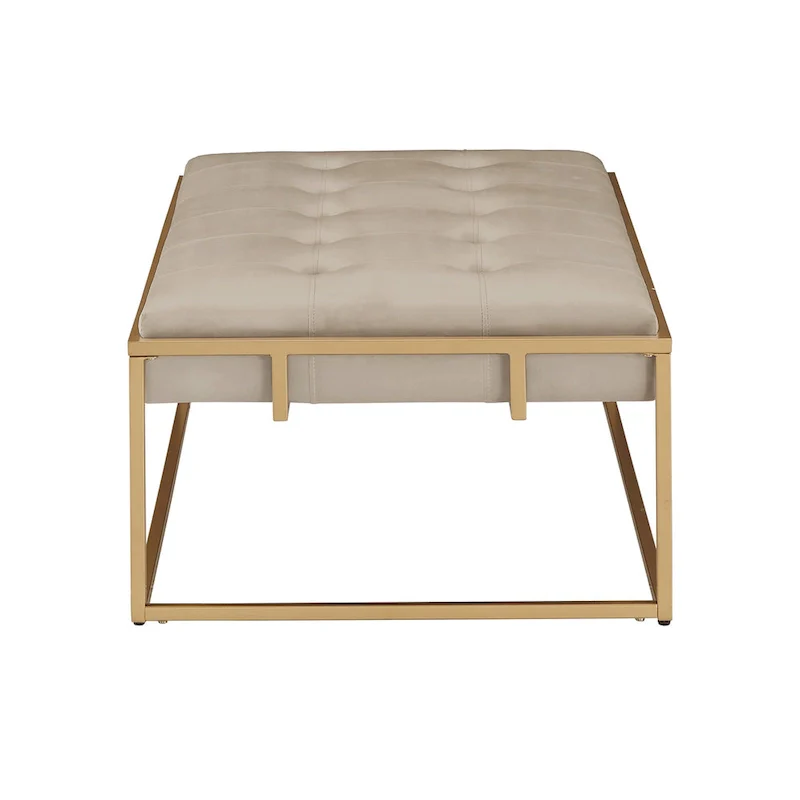 Perdita Gold Finish Velvet Rectangular Tufted Ottoman