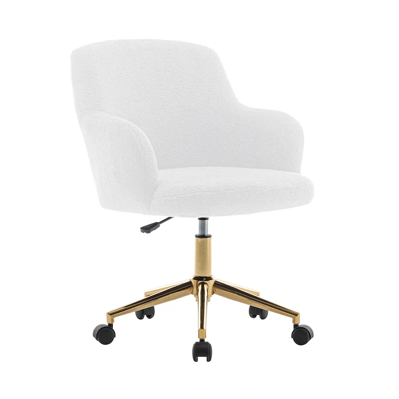 Tana Swivel Office Chair, Teddy Fabric, Gold Chrome Legs