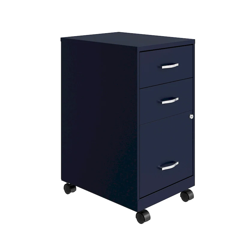 Navy 3-Drawer Mobile File Cabinet with Wheels