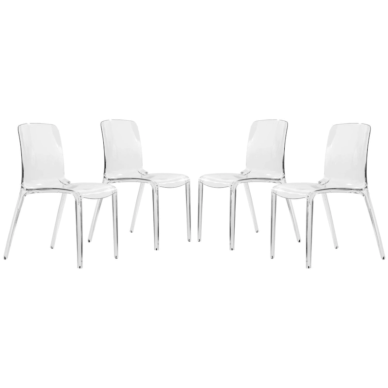 Stackable Acrylic Minimalist Plastic Dining Chair Modern Full Back Transparent Accent Side Chair for Kitchen Set of 4