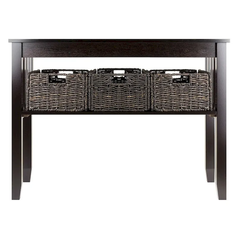 Espresso 2 Tier Entryway Hall Console Table with 3 Storage Baskets - 40W x 18D x 30H