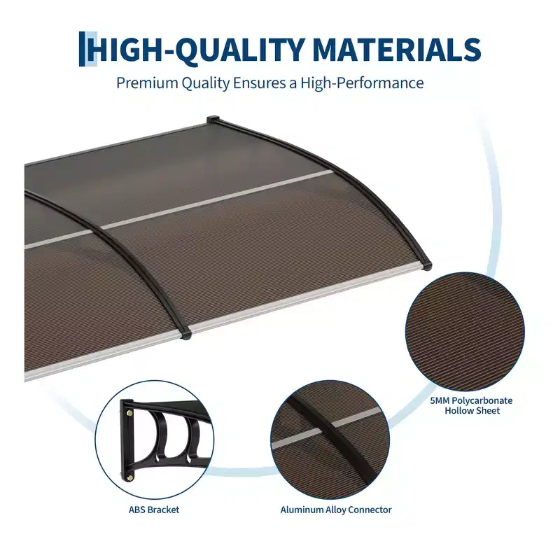Outdoor Door Awning Canopy Heavy-Duty 100x300cm Polycarbonate Cover UV Rain Snow Sun Protection Plastic Steel Brackets