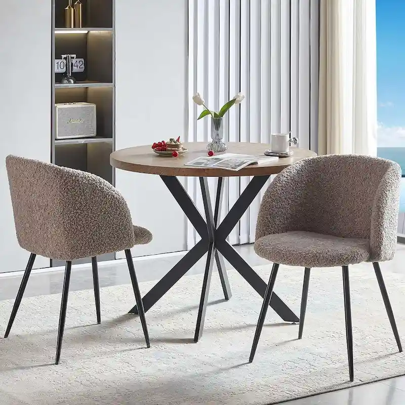 Round Dining Table Set with Sherpa Arm Chairs, Space Saving