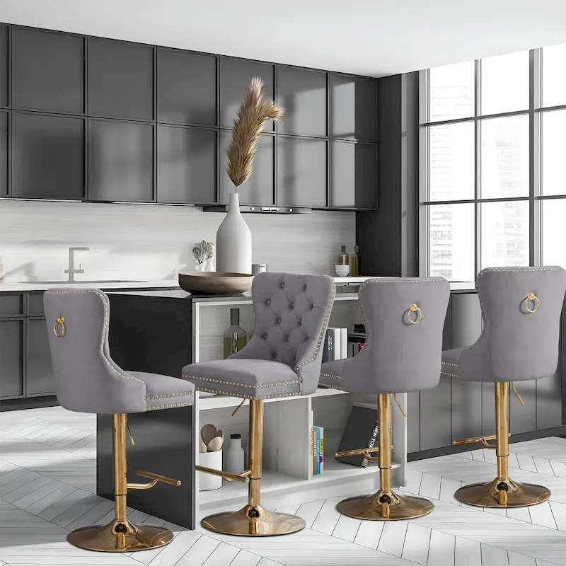 Modern Upholstered Adjusatble Thick Swivel Counter Barstools