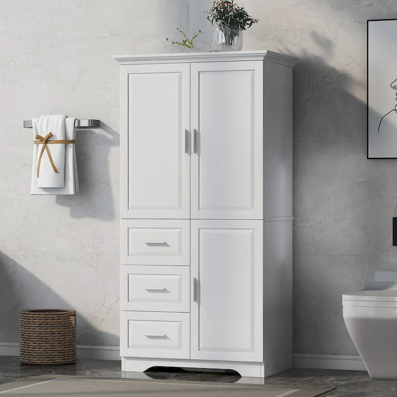 Tall and Wide Storage Cabinet with Doors for Bathroom/Office, Three Drawers