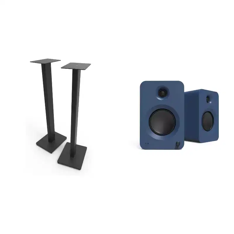 Kanto Ren Powered Speaker System - Matte Blue, and Kanto ST34 Speaker Stands - Black
