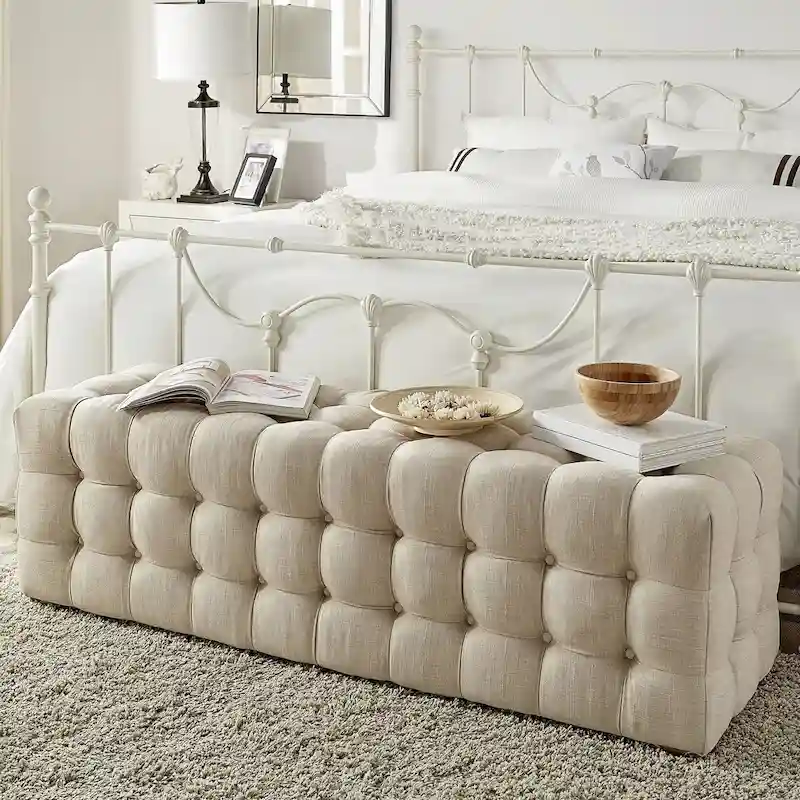Knightsbridge Linen Fabric Tufted Bench by iNSPIRE Q Artisan