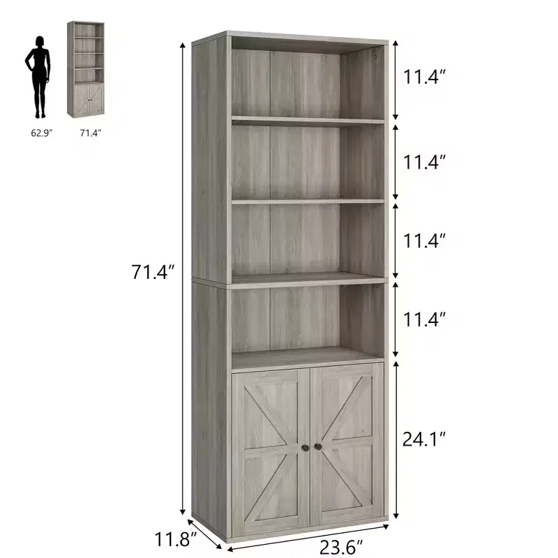 COZONY 71.4 Tall 6-Tier Bookcase with Doors  Wooden Storage Bookshelf, Floor Standing Display Storage for Office, Living Room, Bedroom, Kitchen