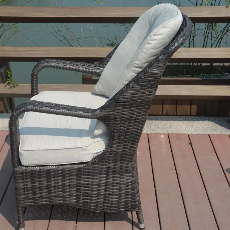 2-Piece Patio Brown Wicker Arm Chair with Cushion