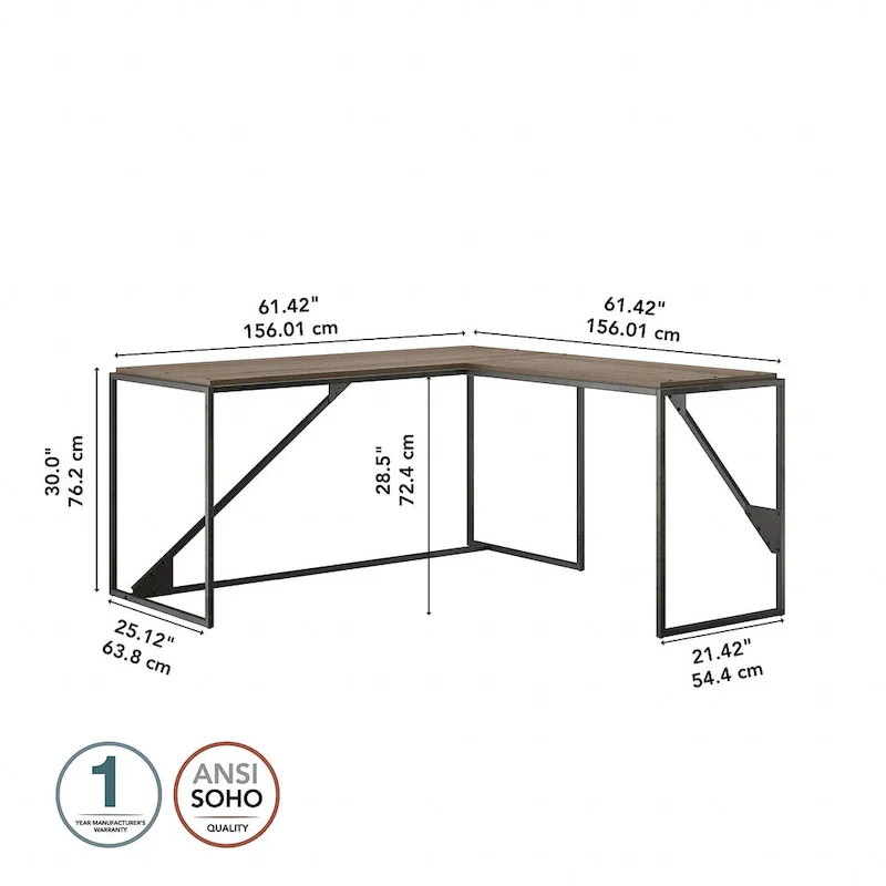 Rustic Gray L Shaped Industrial Desk with Steel Frame for Adults