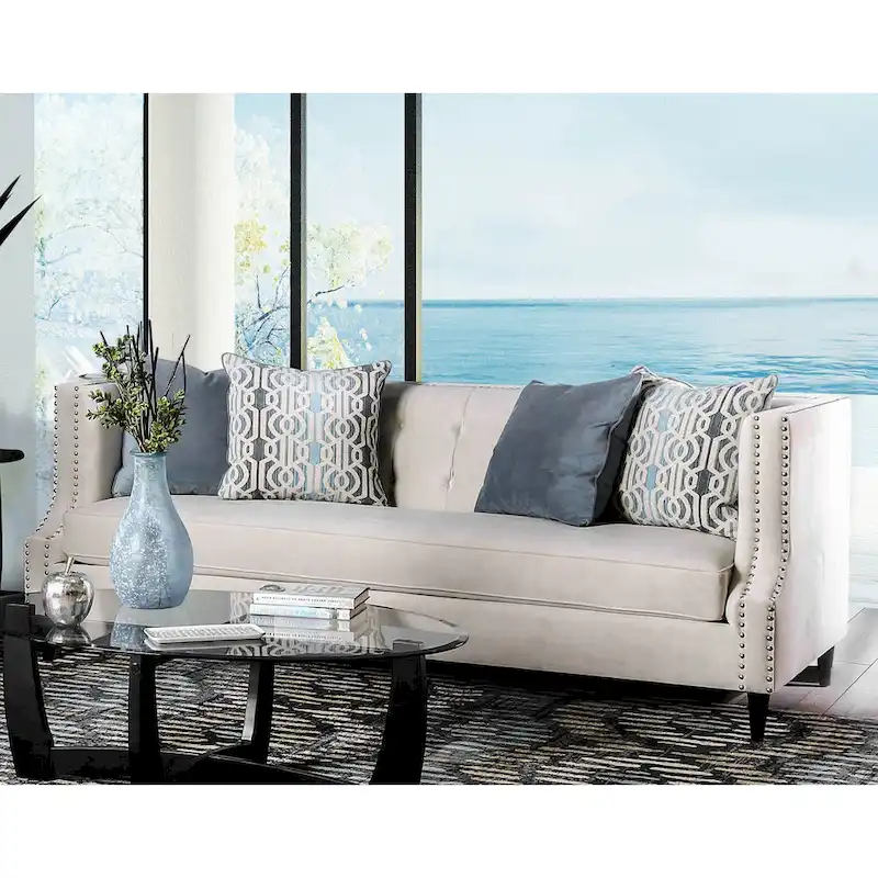 Nall Transitional Fabric Upholstered Tufted Back Tuxedo Arms Sofa by Furniture of America