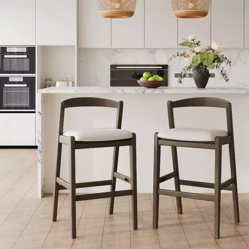Christopher Knight Home Vane Mid-Century Modern Rubberwood Barstool with Curved Open Back (Set of 2)