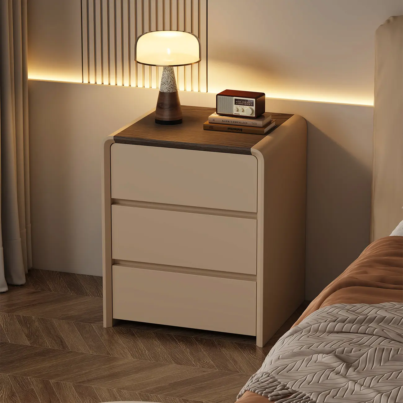 Versatile Modern Faux Leather Wooden Nightstand