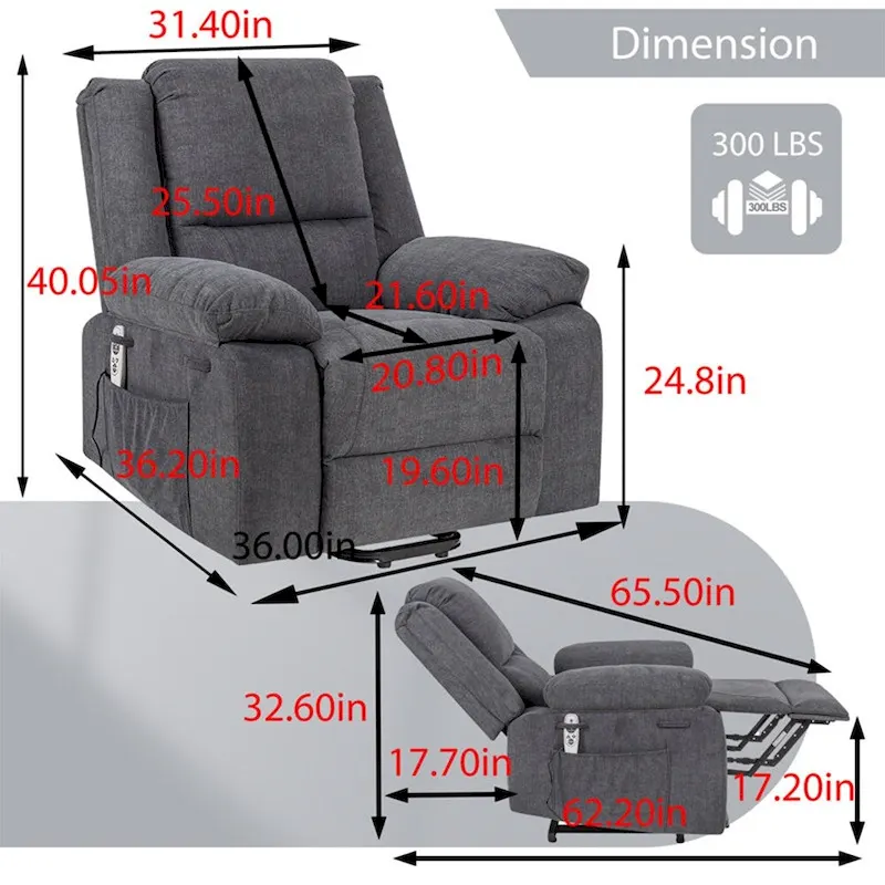 Electric Massage Power Recliner Chair, Multi-function Lifting, Timing