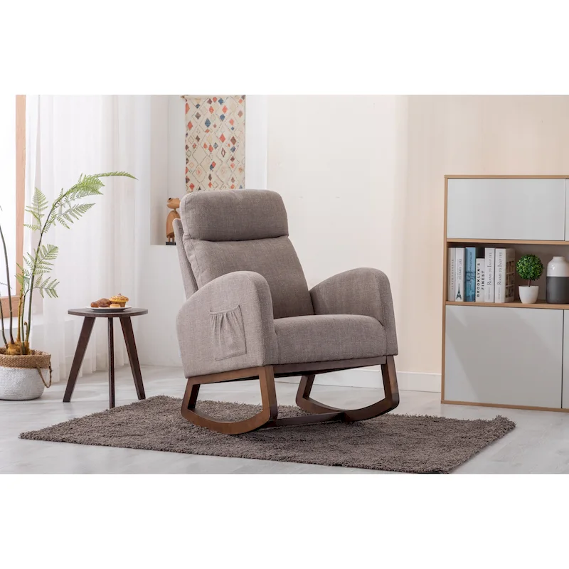 Modern 27  Upholstered Rocking Chair with Wood Legs and Side Pocket